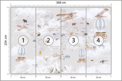 Fototapeta Animals World Map For Kids Wallpaper Design Vinyl Strukturalny 368x254 FT-448497-VS8