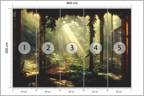 Fototapeta A Large Arch-Shaped Window, A Portal In The Dark Mystical Forest, The Sun's Rays Pass Through The Window And Tre