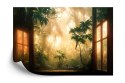 Fototapeta A Large Arch-Shaped Window, A Portal In The Dark Mystical Forest, The Sun&#039;s Rays Pass Through The Window And Tre