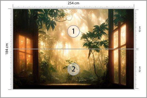 Fototapeta A Large Arch-Shaped Window, A Portal In The Dark Mystical Forest, The Sun's Rays Pass Through The Window And Tre