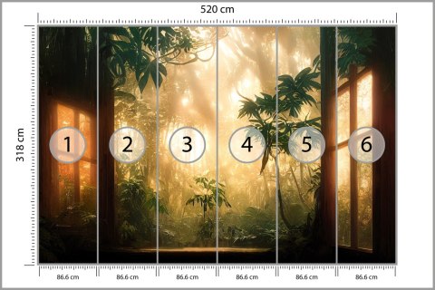 Fototapeta A Large Arch-Shaped Window, A Portal In The Dark Mystical Forest, The Sun's Rays Pass Through The Window And Tre