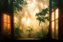 Fototapeta A Large Arch-Shaped Window, A Portal In The Dark Mystical Forest, The Sun's Rays Pass Through The Window And Tre