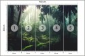 Fototapeta Dark Rainforest, Sun Rays Through The Trees, Rich Jungle Greenery. Atmospheric Fantasy Forest. 3D . Flizelina 460x300