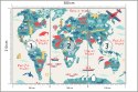 Fototapeta Map Of The World Wallpaper Design For Children's Room. Cute Design, Animals And Builds, Culture, Mural Art. Fliz