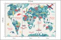 Fototapeta Map Of The World Wallpaper Design For Children's Room. Cute Design, Animals And Builds, Culture, Mural Art. Fliz