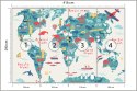 Fototapeta Map Of The World Wallpaper Design For Children's Room. Cute Design, Animals And Builds, Culture, Mural Art. Fliz