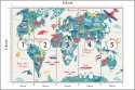 Fototapeta Map Of The World Wallpaper Design For Children's Room. Cute Design, Animals And Builds, Culture, Mural Art. Fliz