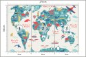 Fototapeta Map Of The World Wallpaper Design For Children's Room. Cute Design, Animals And Builds, Culture, Mural Art. Tape