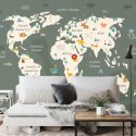 Fototapeta The World Map With Cartoon Animals For Kids, Nature, Discovery And Continent Name, Ocean Name. Children's Map De