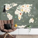 Fototapeta The World Map With Cartoon Animals For Kids, Nature, Discovery And Continent Name, Ocean Name. Children's Map De
