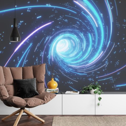 Fototapeta Flying Inside Digital Data Tunnel. Futuristic Abstract Background With Neon Rays. Concept For Big Data, Blockchain, C