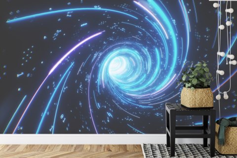 Fototapeta Flying Inside Digital Data Tunnel. Futuristic Abstract Background With Neon Rays. Concept For Big Data, Blockchain, C