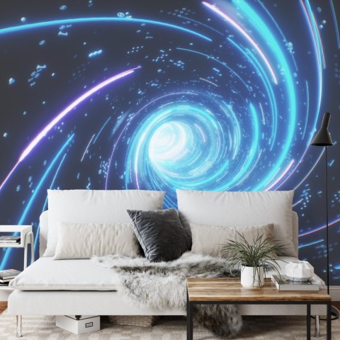 Fototapeta Flying Inside Digital Data Tunnel. Futuristic Abstract Background With Neon Rays. Concept For Big Data, Blockchain, C