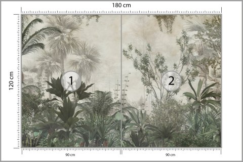 Fototapeta Tropical Trees And Leaves Wallpaper Design In Foggy Forest - 3D Flizelina Zmywalna 180x120 FT-448525-VEML180-120