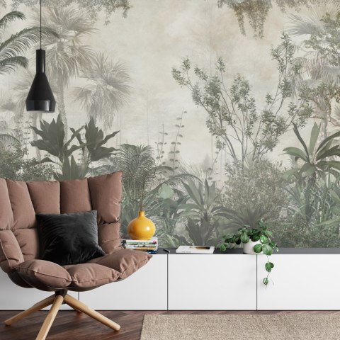 Fototapeta Tropical Trees And Leaves Wallpaper Design In Foggy Forest - 3D Tapeta Samoprzylepna 416x290 FT-448525-SKXXXXL