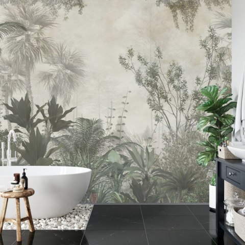 Fototapeta Tropical Trees And Leaves Wallpaper Design In Foggy Forest - 3D Tapeta Samoprzylepna 416x290 FT-448525-SKXXXXL