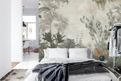 Fototapeta Tropical Trees And Leaves Wallpaper Design In Foggy Forest - 3D Tapeta Samoprzylepna 416x290 FT-448525-SKXXXXL