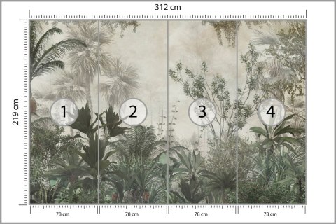 Fototapeta Tropical Trees And Leaves Wallpaper Design In Foggy Forest - 3D Vinyl Gładki 312x219 FT-448525-VGXXL