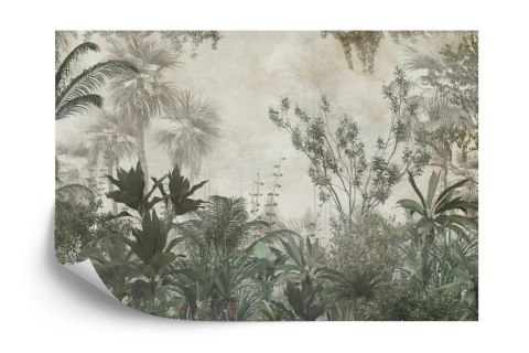 Fototapeta Tropical Trees And Leaves Wallpaper Design In Foggy Forest - 3D Vinyl Gładki 450x300 FT-448525-VG450-300