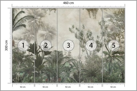 Fototapeta Tropical Trees And Leaves Wallpaper Design In Foggy Forest - 3D Vinyl Gładki 460x300 FT-448525-VG12