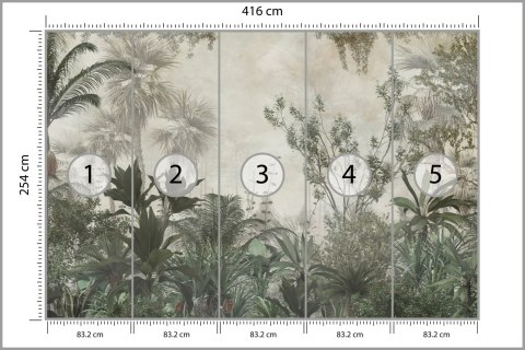 Fototapeta Tropical Trees And Leaves Wallpaper Design In Foggy Forest - 3D Vinyl Strukturalny 416x254 FT-448525-VSXXXL