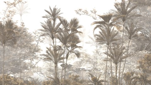 Fototapeta Tropical Trees And Leaves Wallpaper Design In Foggy Forest - 3D Flizelina 270x180 FT-448526-VE270-180