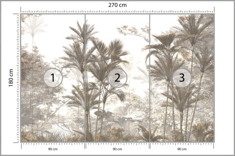 Fototapeta Tropical Trees And Leaves Wallpaper Design In Foggy Forest - 3D Flizelina 270x180 FT-448526-VE270-180