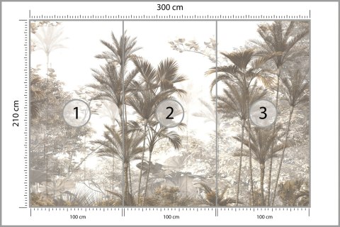 Fototapeta Tropical Trees And Leaves Wallpaper Design In Foggy Forest - 3D Flizelina 300x210 FT-448526-VE300-210