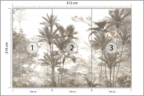 Fototapeta Tropical Trees And Leaves Wallpaper Design In Foggy Forest - 3D Flizelina 312x219 FT-448526-VEXXL