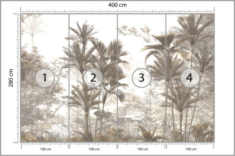 Fototapeta Tropical Trees And Leaves Wallpaper Design In Foggy Forest - 3D Flizelina 400x280 FT-448526-VE400-280