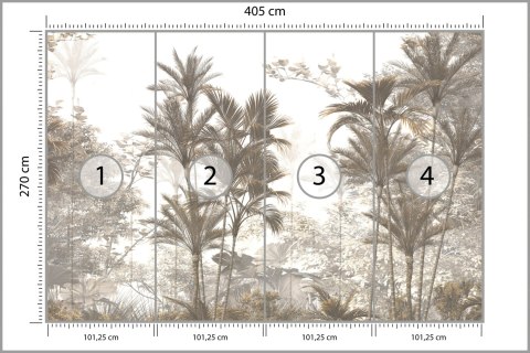 Fototapeta Tropical Trees And Leaves Wallpaper Design In Foggy Forest - 3D Flizelina 405x270 FT-448526-VE405-270