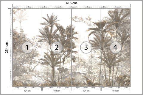 Fototapeta Tropical Trees And Leaves Wallpaper Design In Foggy Forest - 3D Flizelina 416x254 FT-448526-VEXXXL