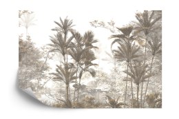 Fototapeta Tropical Trees And Leaves Wallpaper Design In Foggy Forest - 3D Flizelina 416x290 FT-448526-VEXXXXL