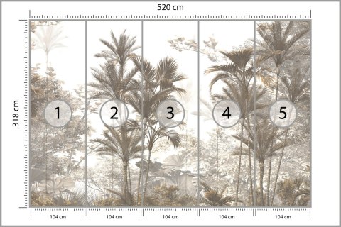 Fototapeta Tropical Trees And Leaves Wallpaper Design In Foggy Forest - 3D Flizelina 520x318 FT-448526-VEXXXXXL