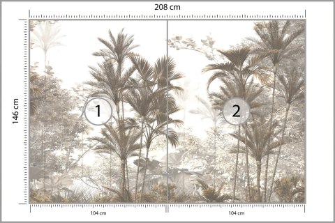 Fototapeta Tropical Trees And Leaves Wallpaper Design In Foggy Forest - 3D Flizelina Zmywalna 208x146 FT-448526-VEMLXL