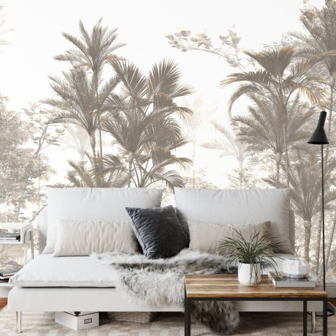 Fototapeta Tropical Trees And Leaves Wallpaper Design In Foggy Forest - 3D Flizelina Zmywalna 270x180 FT-448526-VEML270-180