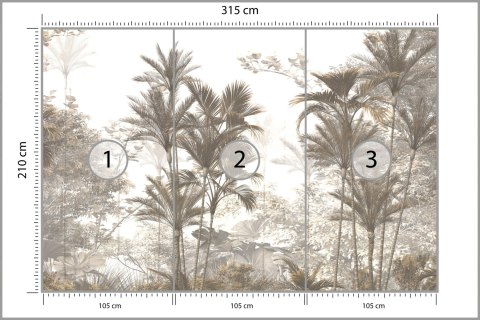 Fototapeta Tropical Trees And Leaves Wallpaper Design In Foggy Forest - 3D Flizelina Zmywalna 315x210 FT-448526-VEML315-210