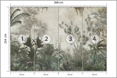 Fototapeta Tropical Trees And Leaves Wallpaper Design In Foggy Forest - 3D Flizelina Zmywalna 368x254 FT-448525-VEML8