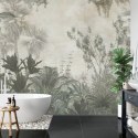Fototapeta Tropical Trees And Leaves Wallpaper Design In Foggy Forest - 3D Flizelina Zmywalna 400x280 FT-448525-VEML400-280