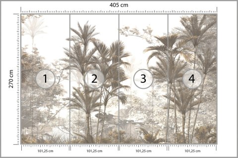 Fototapeta Tropical Trees And Leaves Wallpaper Design In Foggy Forest - 3D Flizelina Zmywalna 405x270 FT-448526-VEML405-270