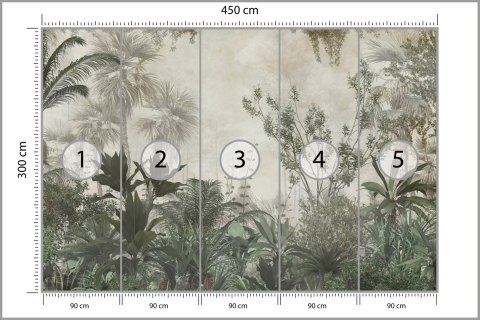 Fototapeta Tropical Trees And Leaves Wallpaper Design In Foggy Forest - 3D Flizelina Zmywalna 450x300 FT-448525-VEML450-300