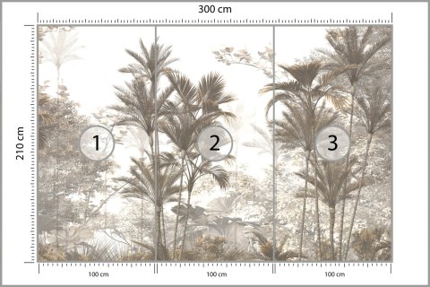 Fototapeta Tropical Trees And Leaves Wallpaper Design In Foggy Forest - 3D Vinyl Gładki 300x210 FT-448526-VG300-210