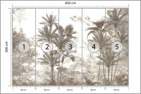 Fototapeta Tropical Trees And Leaves Wallpaper Design In Foggy Forest - 3D Vinyl Gładki 450x300 FT-448526-VG450-300