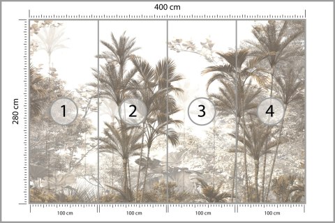 Fototapeta Tropical Trees And Leaves Wallpaper Design In Foggy Forest - 3D Vinyl Strukturalny 400x280 FT-448526-VS400-280