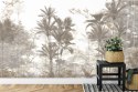 Fototapeta Tropical Trees And Leaves Wallpaper Design In Foggy Forest - 3D Vinyl Strukturalny 405x270 FT-448526-VS405-270