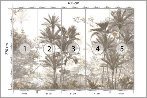 Fototapeta Tropical Trees And Leaves Wallpaper Design In Foggy Forest - 3D Vinyl Strukturalny 405x270 FT-448526-VS405-270
