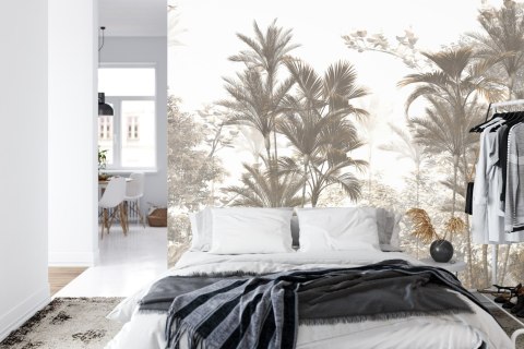 Fototapeta Tropical Trees And Leaves Wallpaper Design In Foggy Forest - 3D Vinyl Strukturalny 460x300 FT-448526-VS12