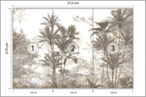Fototapeta Tropical Trees And Leaves Wallpaper Design In Foggy Forest - 3D Flizelina Zmywalna 312x219 FT-448526-VEMLXXL