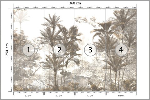 Fototapeta Tropical Trees And Leaves Wallpaper Design In Foggy Forest - 3D Flizelina Zmywalna 368x254 FT-448526-VEML8