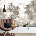 Fototapeta Tropical Trees And Leaves Wallpaper Design In Foggy Forest - 3D Flizelina Zmywalna 368x280 FT-448526-VEML10